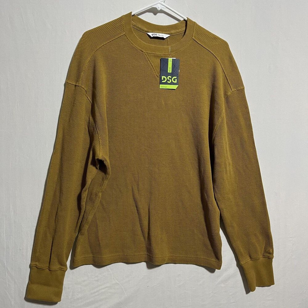 DSG Shirt Men's S Honey Brown 100% Cotton Waffle Knit Crew Neck‎ Long Sleeve